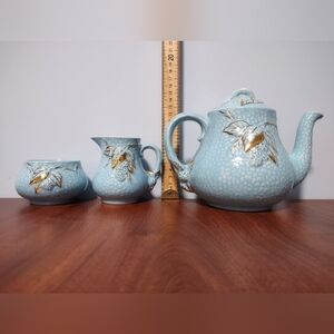Wade Tea Set Golden Turquoise Teapot Cream Sugar 1930s